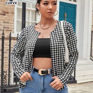 SHEIN Essence Plus Houndstooth Open Front Jacket